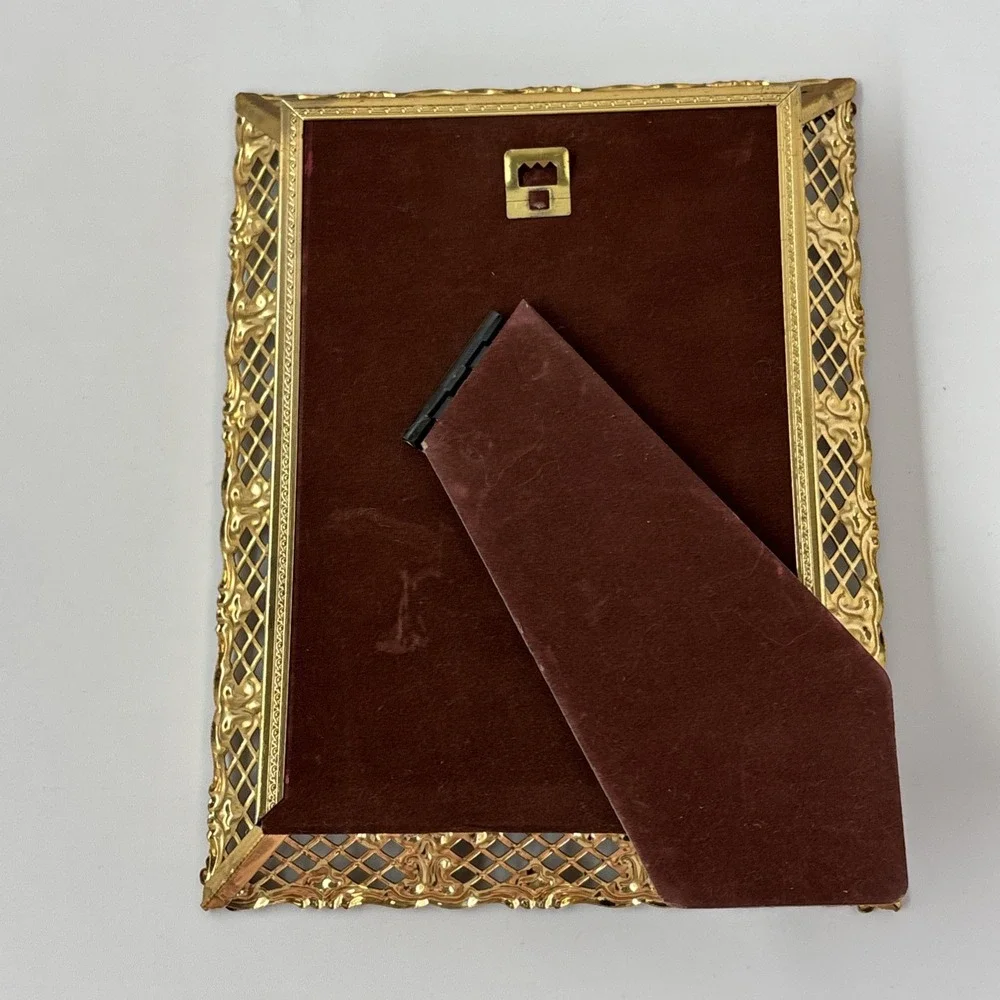Vintage Picture Frame Gold Tone Filigree Whitewashed Enamel Decorel Co. 5x7